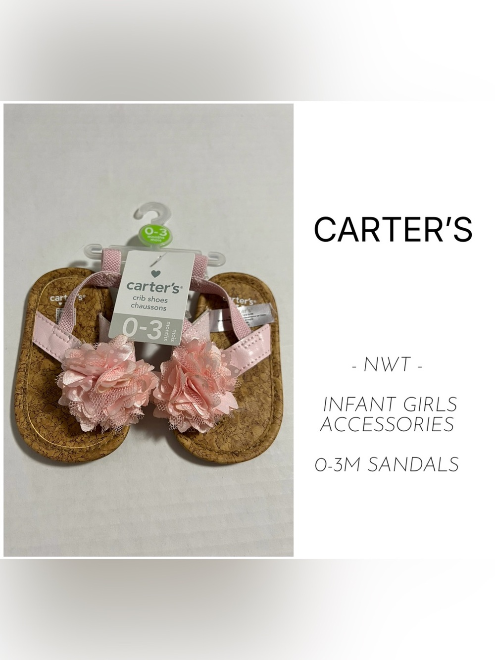 CARTER’S - 0/3M - NWT - INFANT GIRLS PINK FLORAL SANDALS / SHOES